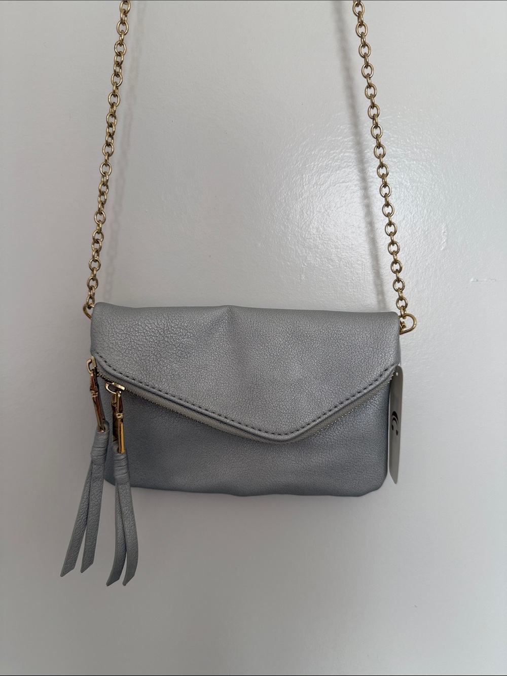 Silver Crossbody Bag with Tassel - Women